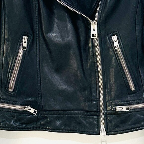 ALL SAINTS BLACK LEATHER BIKER JACKET SIZE 8 - Picture 6 of 6